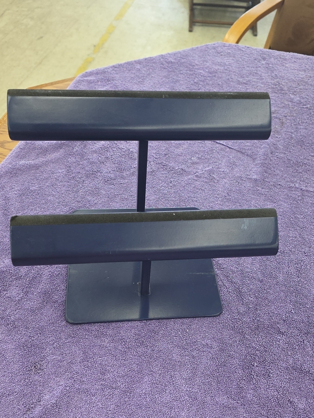 Navy Blue Double-Tier T Bar Jewelry Display Stand Commercial Quality